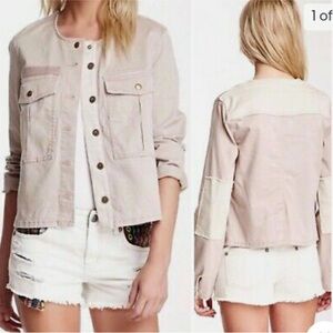 FREE PEOPLE Womens Lou Cropped Military Jacket Sz M Blush Pink Crop Long Sleeves